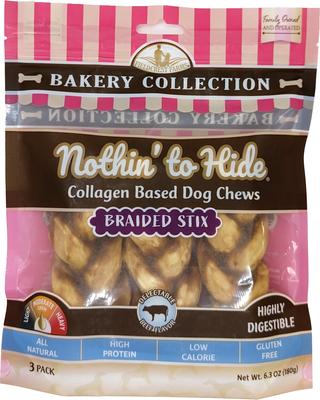 Nothin' To Hide Bakery Collection Braided Stix 5.5-inch Beef Flavor Dog Chews, Medium, 3 count