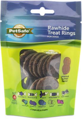 Busy Buddy Natural Rawhide Peanut Butter Rings Dog Treats, Size A