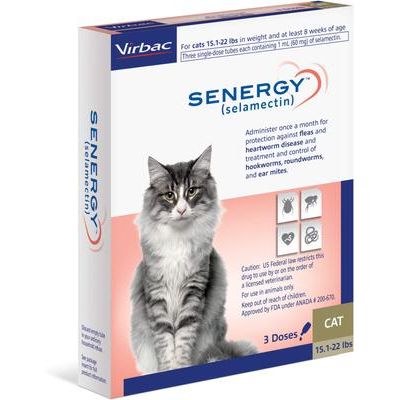 Solución tópica para gatos, 15,1-22 lbs, (caja color topo), 3 dosis (suministro para 3 meses)
