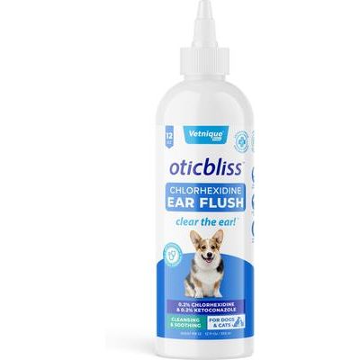 Paquete: Limpiador de oídos medicado Oticbliss de Vetnique Labs (botella de 355 ml) + Toallitas limpiadoras, calmantes y medicadas para perros y gatos (100 unidades)