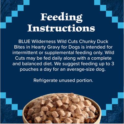 Wilderness Trail Toppers Wild Cuts Chunky Duck Bites en salsa abundante, aderezo para comida para perros sin cereales, 3 oz, caja de 24