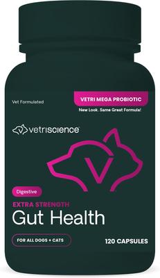 Extra Strength Gut Mega Probiotic & Prebiotic Health Easy-Open Capsules Digestive Supplement for Dogs & Cats, 120 count