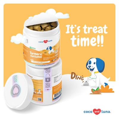 Coco and Luna Turmeric Curcumin with Collagen, BioPerine & Fish Oil Soft Chew Joint Supplement for Dogs, 90 count