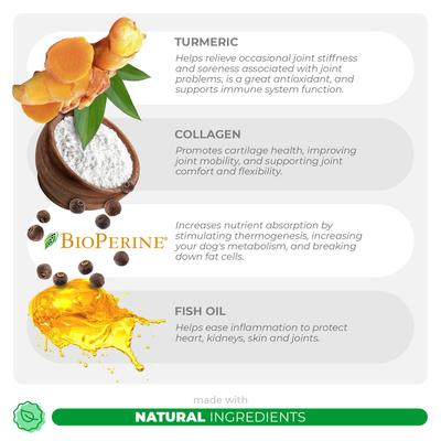 Coco and Luna Turmeric Curcumin with Collagen, BioPerine & Fish Oil Soft Chew Joint Supplement for Dogs, 90 count