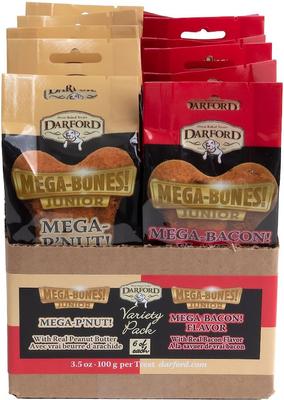 Junior Mega Bacon & Mega P'Nut Variety Pack Adult Dog Bones, Medium/Large, case of 12