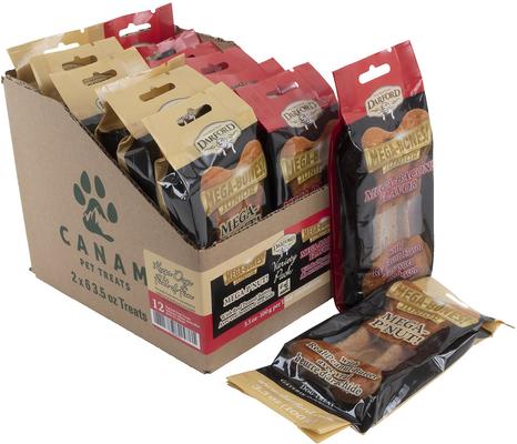 Junior Mega Bacon & Mega P'Nut Variety Pack Adult Dog Bones, Medium/Large, case of 12