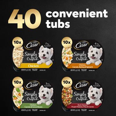 Simply Crafted Multipack Adult Chicken & Beef Recipes Shredded Wet Dog Food, 1.3-oz tray, 40 count