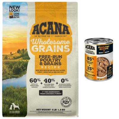 Bundle: ACANA Premium Chunks Poultry Recipe in Bone Broth Wet Food + Free-Run Poultry Recipe + Wholesome Grains Dry Dog Food