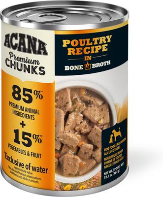 Bundle: ACANA Premium Chunks Poultry Recipe in Bone Broth Wet Food + Free-Run Poultry Recipe + Wholesome Grains Dry Dog Food