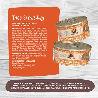 Classic Cat Taco Stewsday Beef, Chicken & Salmon in Gravy Canned Cat Food, 2.8-oz can, case of 12