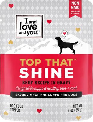 Top That Shine Beef Recipe Grain-Free Dog Food Topper, 3-oz pouch, case of 12