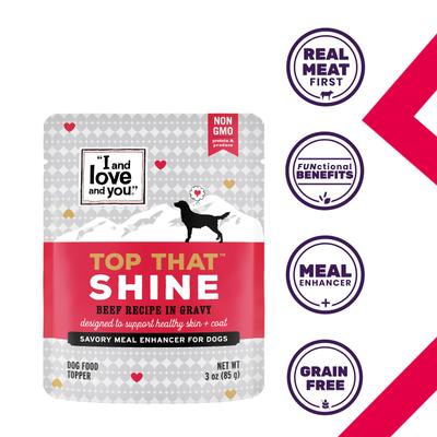 Top That Shine Beef Recipe Grain-Free Dog Food Topper, 3-oz pouch, case of 12