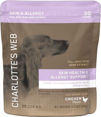 Chicken Flavored Chew Skin Health & Allergy Full Spectrum Hemp Extract Health Supplement for Dogs, 30 count