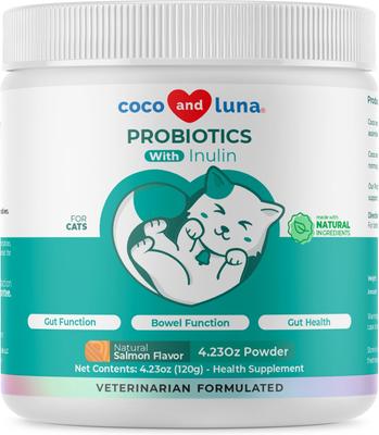 Coco and Luna Probiotics with Inulin Stomach & Digestion Powder Probiotic Supplement for Cats, 120-gr jar