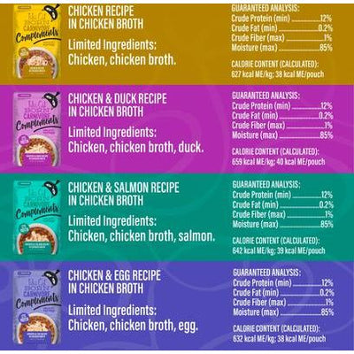 Born Carnivore Complements Variety Pack Grain-Free Wet Cat Food Topper, bolsa de 2.1 oz, caja de 12