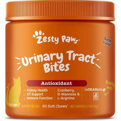 Urinary Trac Bites Antioxidant, Suplemento para Vías Urinarias, con Arándano, sabor Tocino, Gato. 60 chews