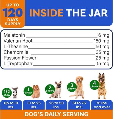 Calming Melatonin Stress Anxiety Relief & Sleep Aid Chew Supplement for Dogs, 120 count