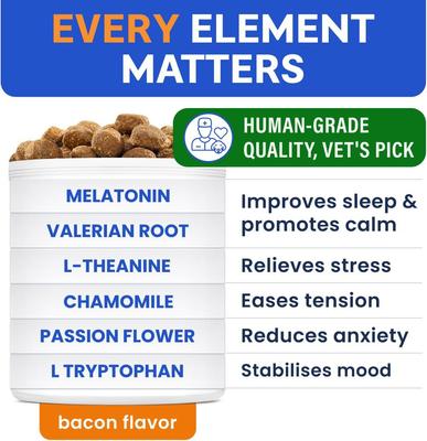 Calming Melatonin Stress Anxiety Relief & Sleep Aid Chew Supplement for Dogs, 120 count
