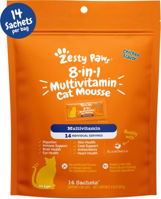 8-in-1 Multivitamin Chicken Flavored Mousse Lickable Supplement for Cats, 14 count