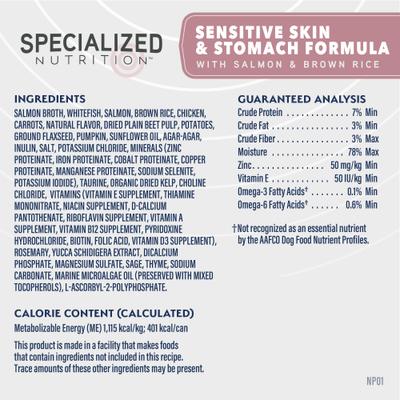 Specialized Nutrition Sensitive Skin & Stomach Formula Adult Salmon & Brown Rice Wet Dog Food, 12.7-oz can, case of 12