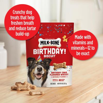 CELEBRATE Birthday Cake Artificially Flavored Biscuits Small Crunchy Dog Treats, 8-oz bag