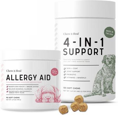 4-IN-1 Support Chews Dog Supplement & Chew + Heal Allergy Aid Chews Dog Supplement, 210 count