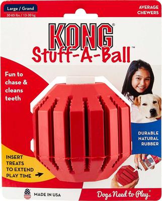 Paquete: Juguete para perros KONG Stuff a Ball, grande + premios grandes para perros KONG Stuff'N Peanut Butter Snacks, 325 g
