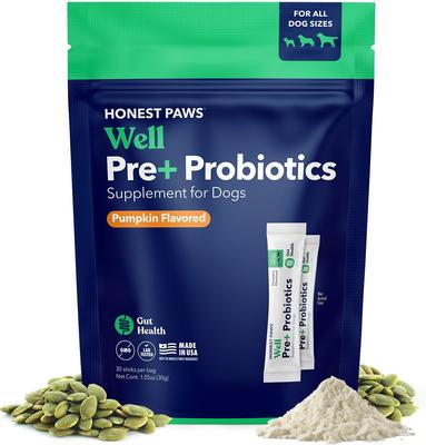 Probióticos Well Pre+ en polvo con sabor a calabaza para perros, suplemento digestivo, 30 unidades