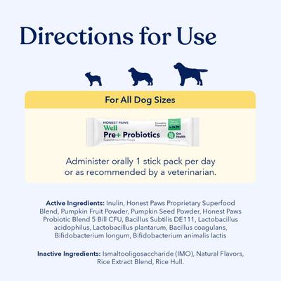 Well Pre+ Probiotics Pumpkin Flavored Powder Digestive Support Supplement for Dogs, 30 count