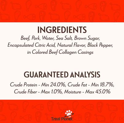 Beef Deli Sausages Human Grade Jerky Dog Treats, 12 count