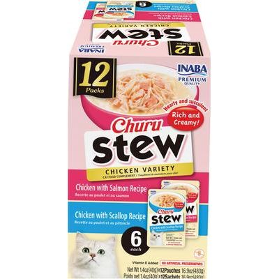 Premio para lamer para gatos Churu Stew Chicken, variedad de 1.4 oz, 12 unidades