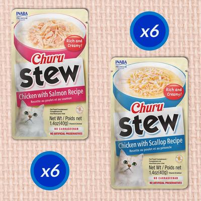 Premio para lamer para gatos Churu Stew Chicken, variedad de 1.4 oz, 12 unidades