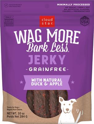 Wag More Bark Less Duck & Apple Recipe Grain-Free Jerky Dog Treats, 10-oz bag