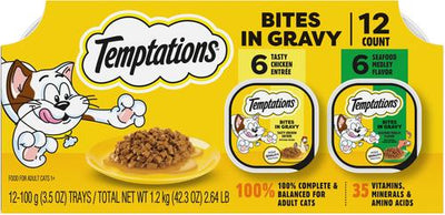Bundle: Temptations Bites in Gravy Flavor Variety Wet Food + Chicken Dry Cat Food