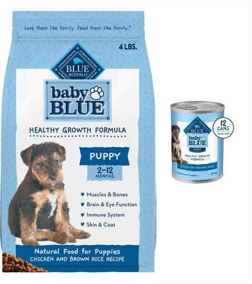 Bundle: Blue Buffalo Baby BLUE Healthy Growth Formula Natural Puppy Dry Dog Food, Chicken & Brown Rice Recipe 11-lb + Wet Food, Chicken & Vegetable Recipe