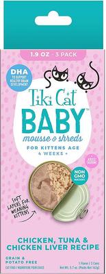 Baby Chicken, Duck & Duck Liver Recipe Trial Pack Grain-Free Mousse & Shreds Wet Kitten Food, 1.9-oz can, case of 3