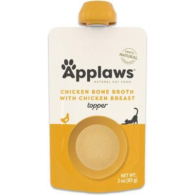 Caldo de pollo con caldo de hueso de pechuga de pollo, aderezo húmedo para comida para gatos, bolsa de 3 oz, 12 unidades