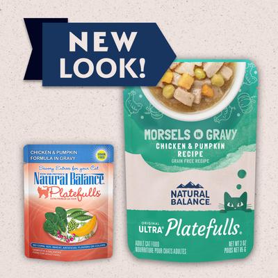 Comida para gatos sin cereales Platefulls Chicken & Pumpkin Formula en salsa, bolsa de 3 oz, caja de 24