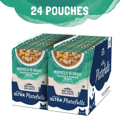 Comida para gatos sin cereales Platefulls Chicken & Pumpkin Formula en salsa, bolsa de 3 oz, caja de 24