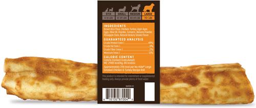 No-Hide Large Roll Long Lasting Natural Rawhide Alternative Barbeque Smoked Chicken & Turkey Recipe Dog Chew Treat