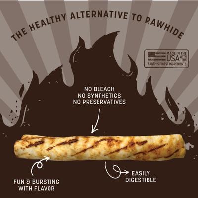No-Hide Large Roll Long Lasting Natural Rawhide Alternative Barbeque Smoked Chicken & Turkey Recipe Dog Chew Treat