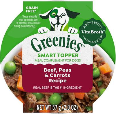 Smart Topper - Alimento húmedo para perros sin cereales con receta de carne de res, guisantes y zanahorias, bandeja de 2 oz, caja de 10