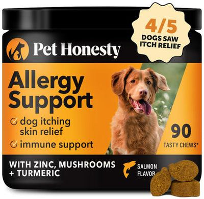 Allergy Support Salmon Flavored Colostrum & Turmeric Chews, Itchy Skin, Immune & Allergy Relief Supplement for Dogs, 90 count