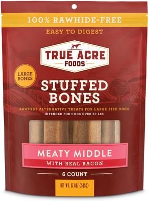 Large Stuffed Bone Treats Meaty Middle Made with real Bacon, 6 count