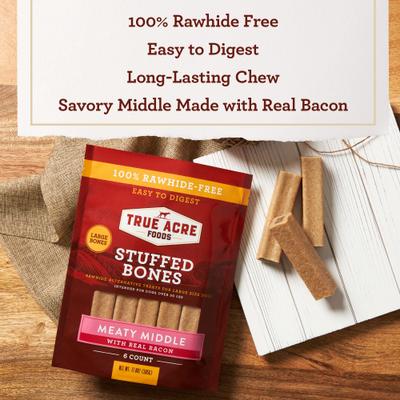 Large Stuffed Bone Treats Meaty Middle Made with real Bacon, 6 count