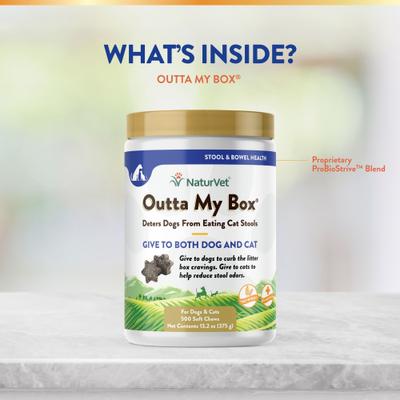 NaturVet, Outta My Box, masticables con ProBioStrive para ayudar a evitar que los perros coman heces de gatos, 500 unidades