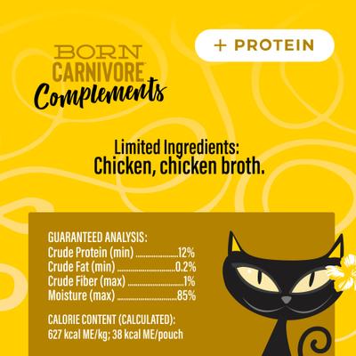 Born Carnivore Complements Chicken Recipe in Chicken Broth Grain-Free Wet Cat Food Topper, bolsa de 2.1 oz, caja de 12