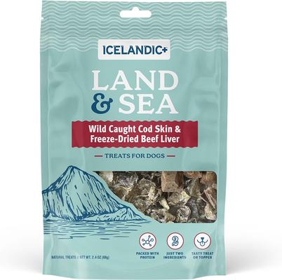 Land & Sea Cod Skin & Beef Liver Freeze-Dried Dog Treats, 2.4-oz bag