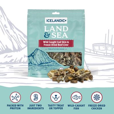 Land & Sea Cod Skin & Beef Liver Freeze-Dried Dog Treats, 2.4-oz bag