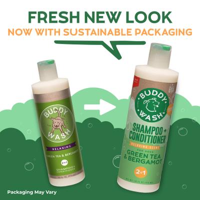 Bundle: Buddy Wash Relaxing Green Tea & Bergamot Dog Shampoo & Conditioner, 16-oz bottle + Frisco Rubber Duckie Dog & Cat Curry Brush